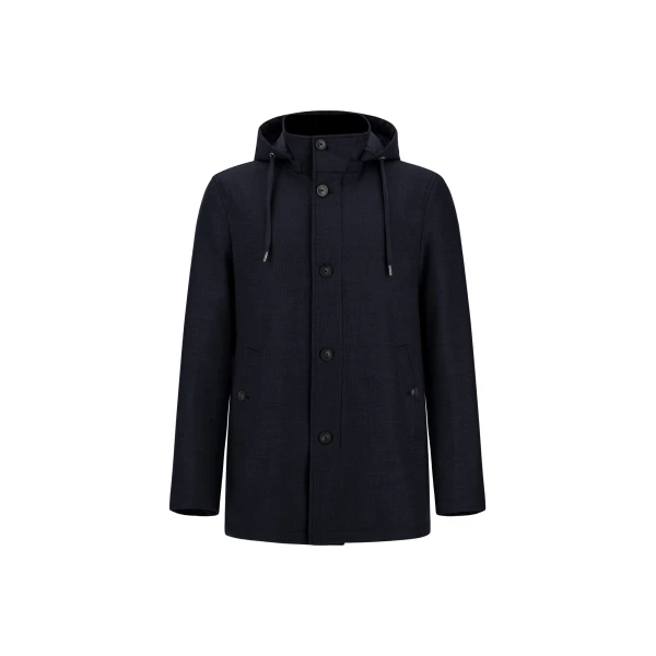 Herno Navy Blue Short Parka in Wool, Silk and Suede Effect | Men's Coats | Luxury Shoes 