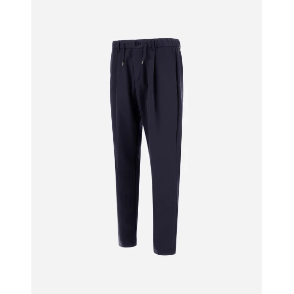 Herno Navy Blue Trousers in Cotton-Effect Stretch Fabric | Men's Trousers | Luxury Shoes 