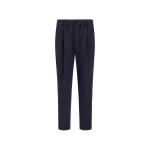 Herno Navy Blue Trousers in Cotton-Effect Stretch Fabric | Men's Trousers | Luxury Shoes 