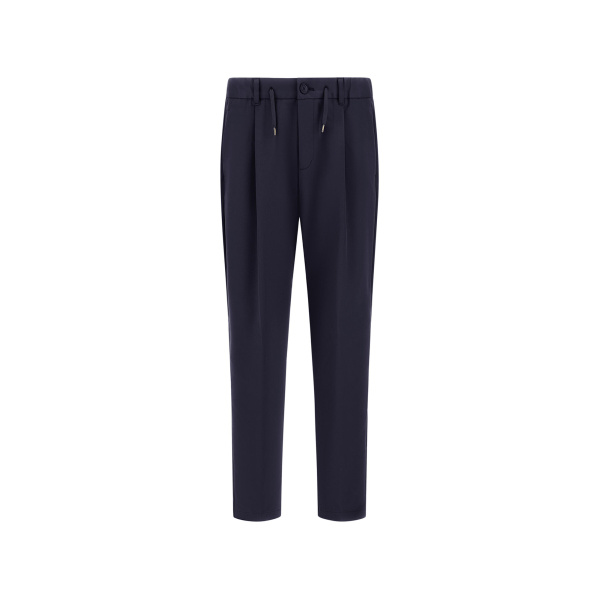 Herno Navy Blue Trousers in Cotton-Effect Stretch Fabric | Men's Trousers | Luxury Shoes 