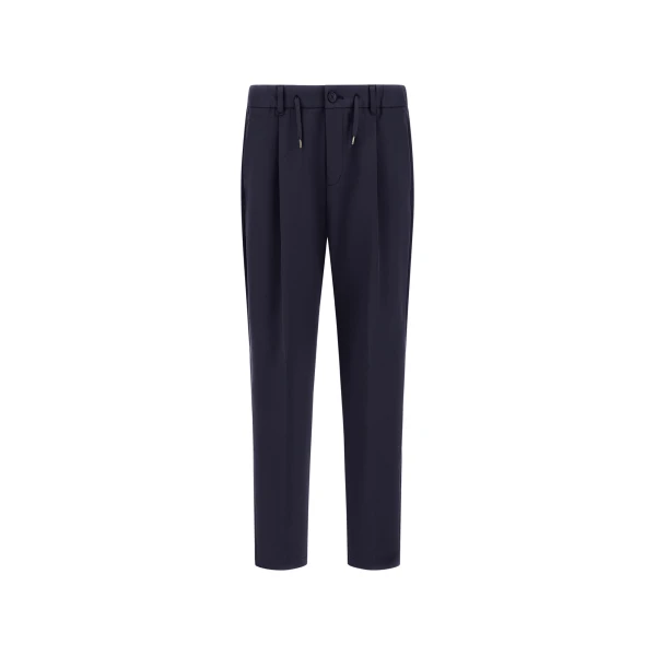 Herno Navy Blue Trousers in Cotton-Effect Stretch Fabric | Men's Trousers | Luxury Shoes 
