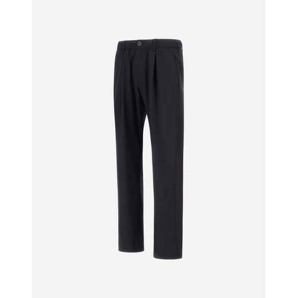 Herno Navy Blue Trousers in Light Stretch Wooly | Men's Trousers | Luxury Shoes 