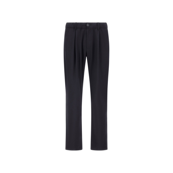 Herno Navy Blue Trousers in Light Stretch Wooly | Men's Trousers | Luxury Shoes 