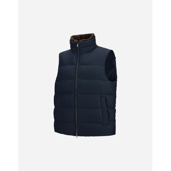 Herno Navy Blue Vest in Arendelle and Monogram | Men's Jackets | Luxury Shoes 