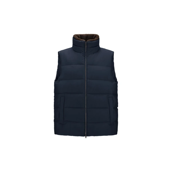 Herno Navy Blue Vest in Arendelle and Monogram | Men's Jackets | Luxury Shoes 
