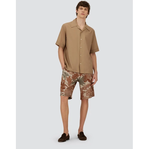 Herno Orange and Military Cargo Shorts in Fade-Effect Linen with Tropical Print | Men's Trousers | Luxury Shoes 