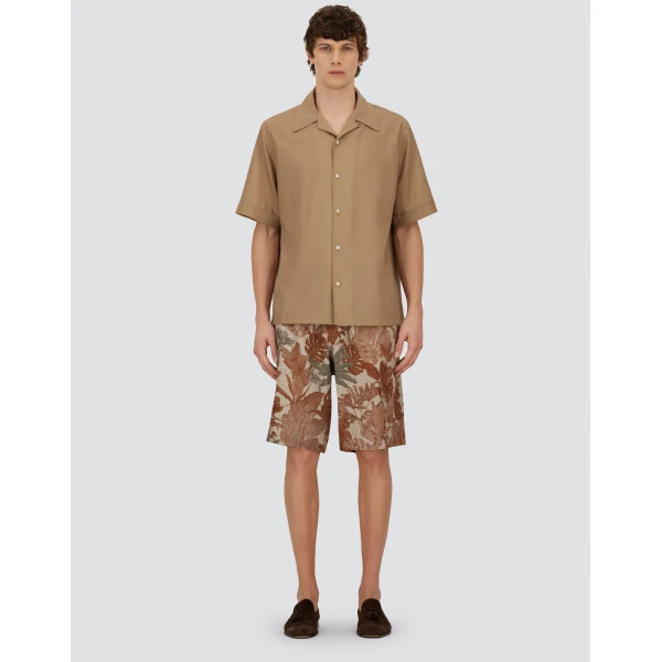 Herno Orange and Military Cargo Shorts in Fade-Effect Linen with Tropical Print | Men's Trousers | Luxury Shoes 