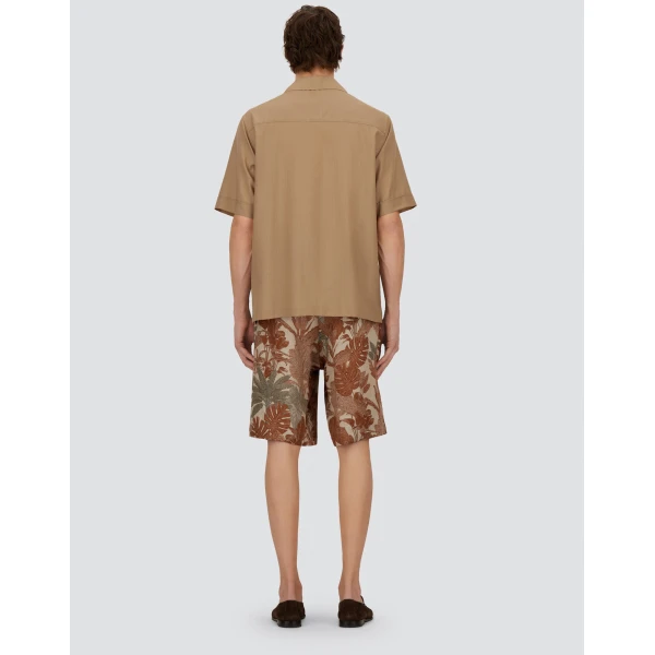Herno Orange and Military Cargo Shorts in Fade-Effect Linen with Tropical Print | Men's Trousers | Luxury Shoes 