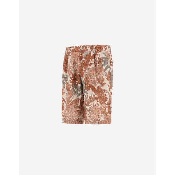 Herno Orange and Military Cargo Shorts in Fade-Effect Linen with Tropical Print | Men's Trousers | Luxury Shoes 