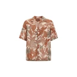 Herno Orange and Military Resort Shirt in Linen with Tropical Print | Men's Shirts | Luxury Shoes 