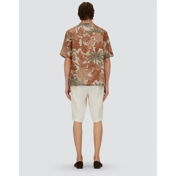 Herno Orange and Military Resort Shirt in Linen with Tropical Print | Men's Shirts | Luxury Shoes 
