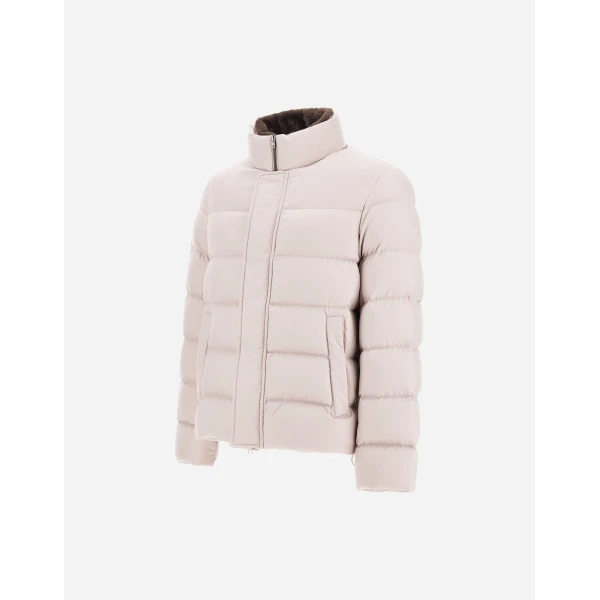 Herno Pearl Grey Bomber Jacket in Arendelle and Faux Fur | Men's Jackets | Luxury Shoes 
