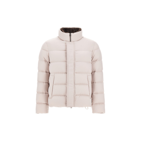 Herno Pearl Grey Bomber Jacket in Arendelle and Faux Fur | Men's Jackets | Luxury Shoes 