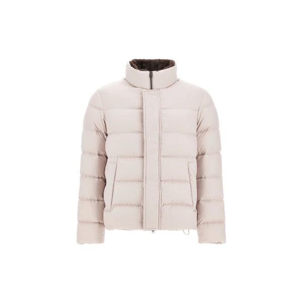 Herno Pearl Grey Bomber Jacket in Arendelle and Faux Fur | Men's Jackets | Luxury Shoes 