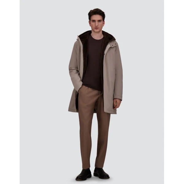 Herno Pearl Grey Parka in Matte Twill and Light Faux Fur | Men's Coats | Luxury Shoes 