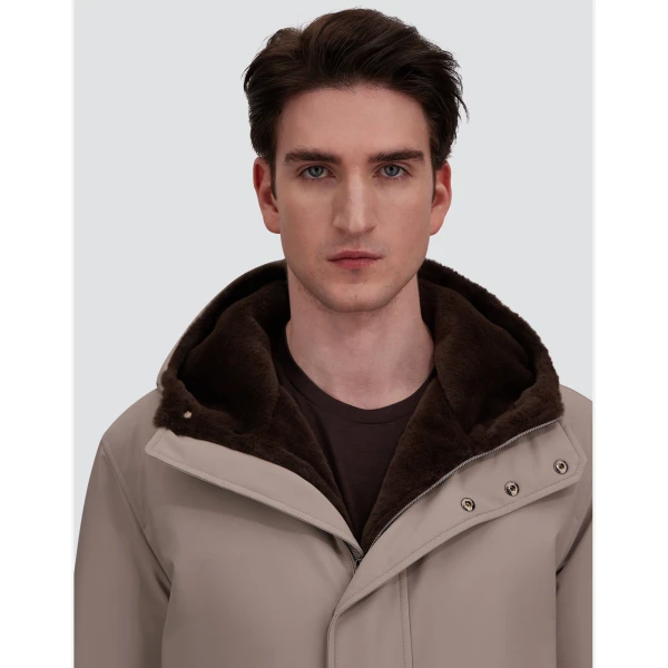 Herno Pearl Grey Parka in Matte Twill and Light Faux Fur | Men's Coats | Luxury Shoes 