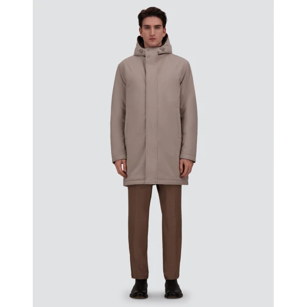 Herno Pearl Grey Parka in Matte Twill and Light Faux Fur | Men's Coats | Luxury Shoes 