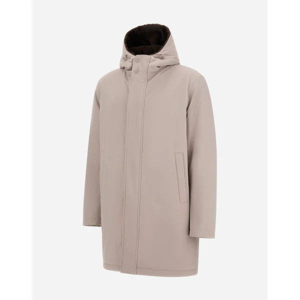 Herno Pearl Grey Parka in Matte Twill and Light Faux Fur | Men's Coats | Luxury Shoes 