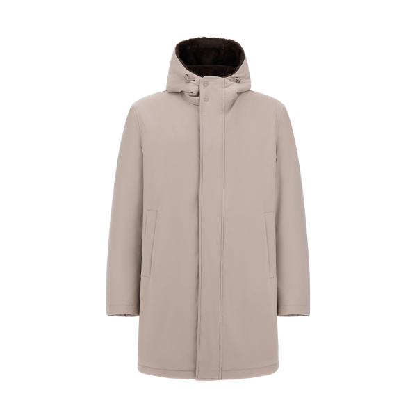 Herno Pearl Grey Parka in Matte Twill and Light Faux Fur | Men's Coats | Luxury Shoes 