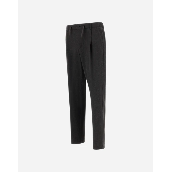 Herno Pinstriped Technical Fabric Trousers in Iron | Men's Trousers | Luxury Shoes 