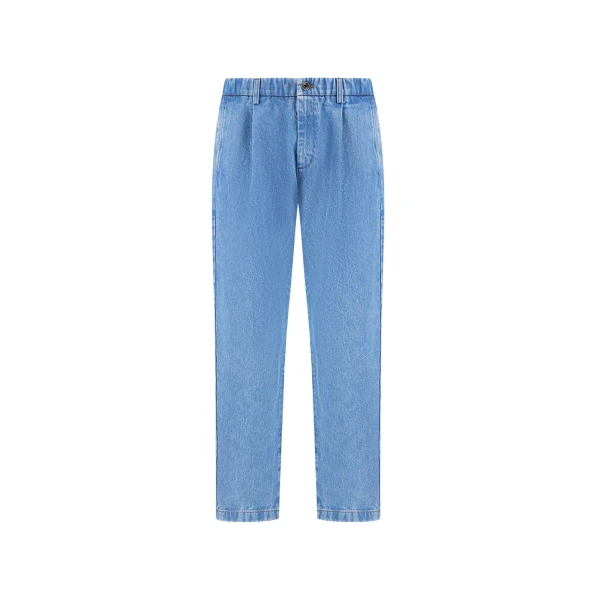Herno Pleated Denim Trousers in Light Blue | Men's Jeans | Luxury Shoes 
