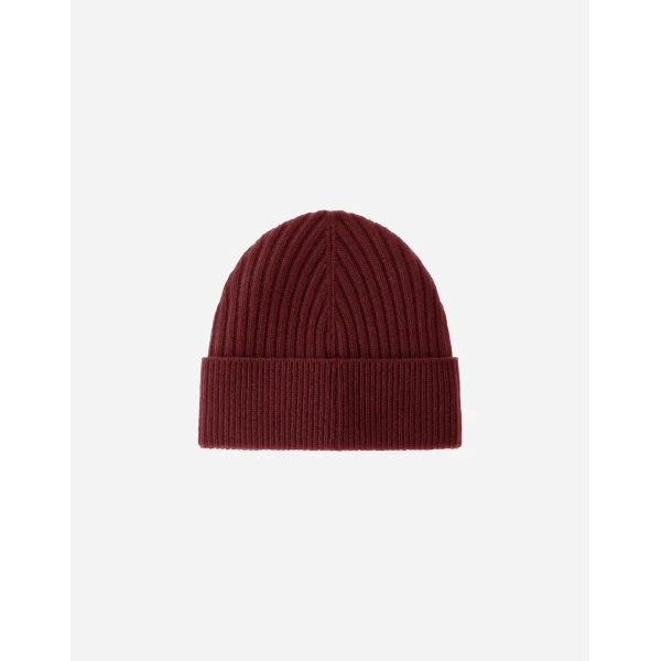 Herno Ribbed Wool Beanie in Bordeaux | Men's Hats | Luxury Shoes 