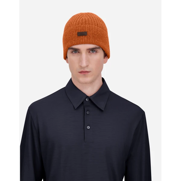 Herno Ribbed Wool Beanie in Copper | Men's Hats | Luxury Shoes 