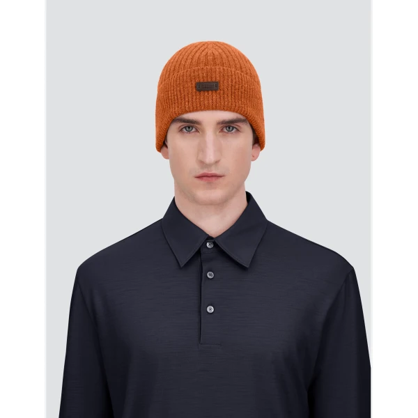 Herno Ribbed Wool Beanie in Copper | Men's Hats | Luxury Shoes 