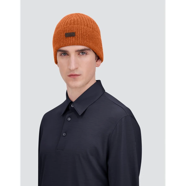 Herno Ribbed Wool Beanie in Copper | Men's Hats | Luxury Shoes 