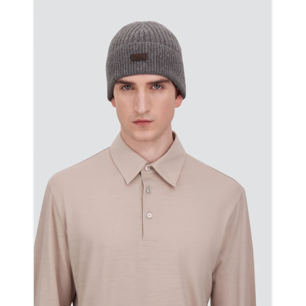 Herno Ribbed Wool Beanie in Dark Grey | Men's Hats | Luxury Shoes 