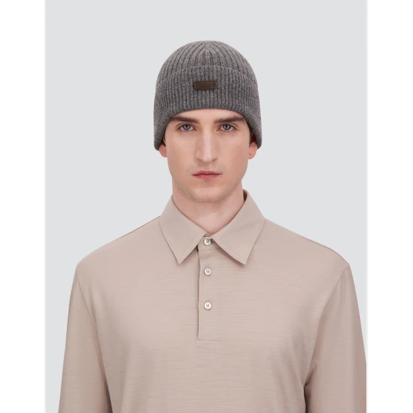 Herno Ribbed Wool Beanie in Dark Grey | Men's Hats | Luxury Shoes 