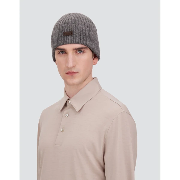 Herno Ribbed Wool Beanie in Dark Grey | Men's Hats | Luxury Shoes 