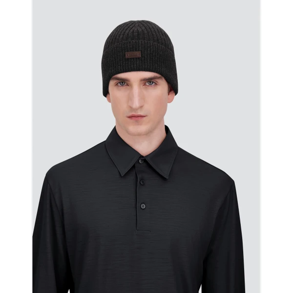 Herno Ribbed Wool Beanie in Navy Blue | Men's Hats | Luxury Shoes 