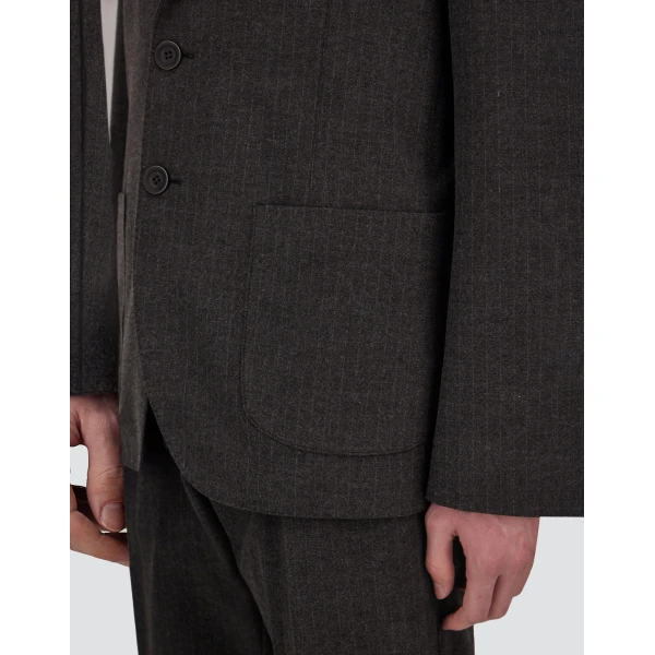 Herno Technical Fabric Blazer with Pinstripe Pattern in Iron | Men's Jackets | Luxury Shoes 