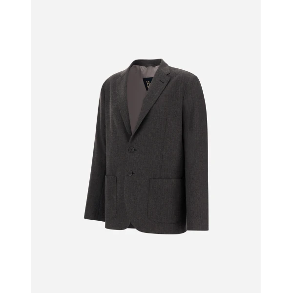 Herno Technical Fabric Blazer with Pinstripe Pattern in Iron | Men's Jackets | Luxury Shoes 