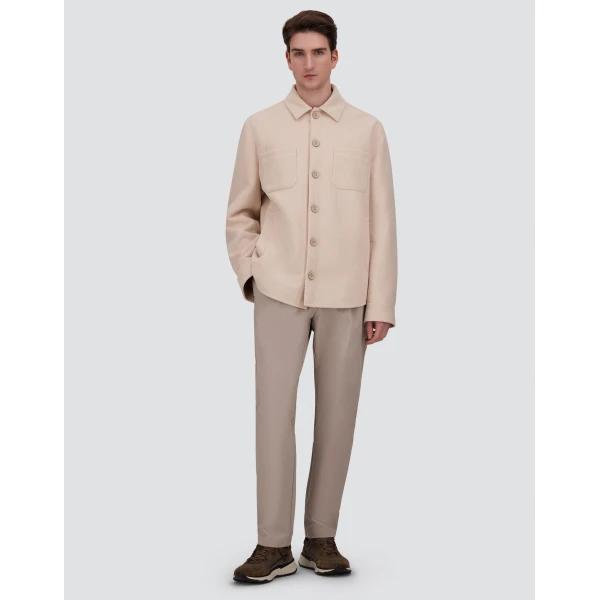 Herno Velvet-Effect Shearling Shacket in Cream White | Men's Coats | Luxury Shoes 