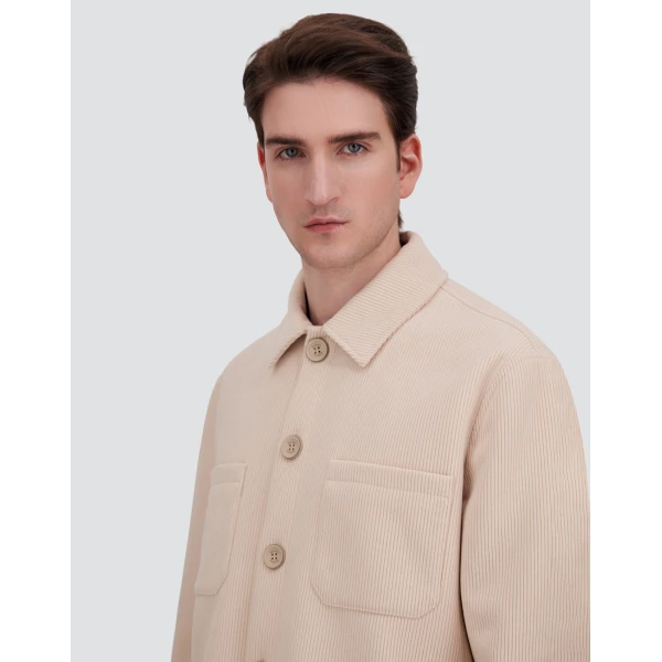 Herno Velvet-Effect Shearling Shacket in Cream White | Men's Coats | Luxury Shoes 