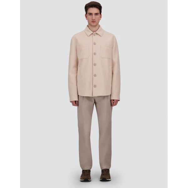 Herno Velvet-Effect Shearling Shacket in Cream White | Men's Coats | Luxury Shoes 