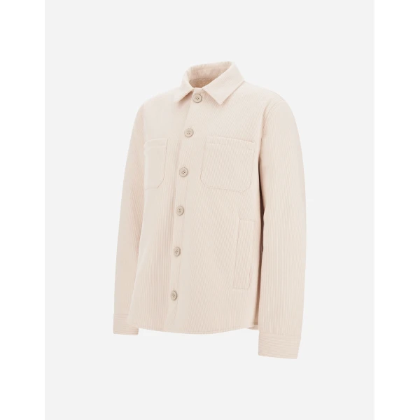 Herno Velvet-Effect Shearling Shacket in Cream White | Men's Coats | Luxury Shoes 
