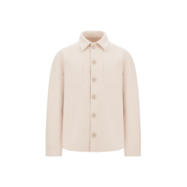 Herno Velvet-Effect Shearling Shacket in Cream White | Men's Coats | Luxury Shoes 
