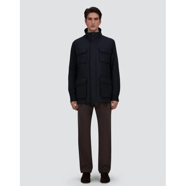 Herno Vintage-Effect Wool-Blend Field Jacket in Navy Blue | Men's Jackets | Luxury Shoes 