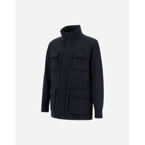 Herno Vintage-Effect Wool-Blend Field Jacket in Navy Blue | Men's Jackets | Luxury Shoes 