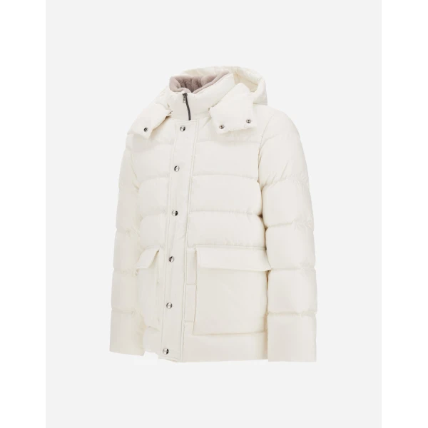 Herno White Parka in Super-Matt Technical Fabric with Monogram | Men's Coats | Luxury Shoes 