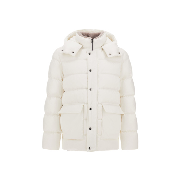 Herno White Parka in Super-Matt Technical Fabric with Monogram | Men's Coats | Luxury Shoes 
