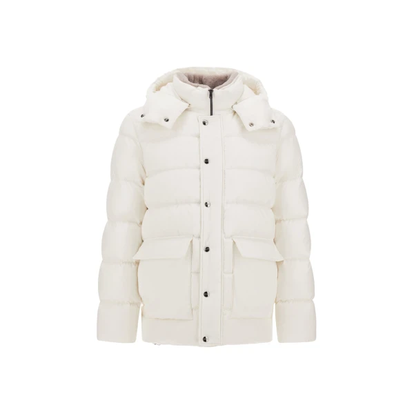 Herno White Parka in Super-Matt Technical Fabric with Monogram | Men's Coats | Luxury Shoes 