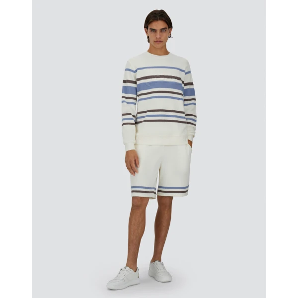 Herno White and Light Blue Sweatshirt in Stripe Cotton Sweater | Men's Sweatshirts | Luxury Shoes 