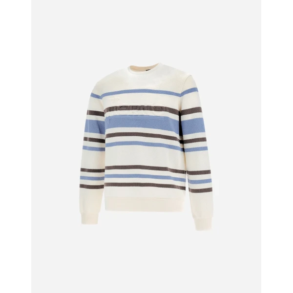 Herno White and Light Blue Sweatshirt in Stripe Cotton Sweater | Men's Sweatshirts | Luxury Shoes 