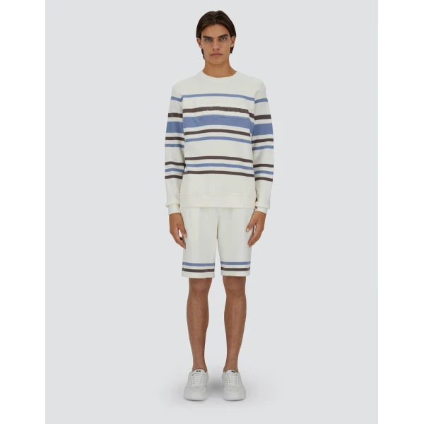 Herno White and Light Blue Sweatshirt in Stripe Cotton Sweater | Men's Sweatshirts | Luxury Shoes 