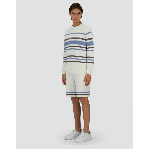 Herno White and Light Blue Sweatshirt in Stripe Cotton Sweater | Men's Sweatshirts | Luxury Shoes 