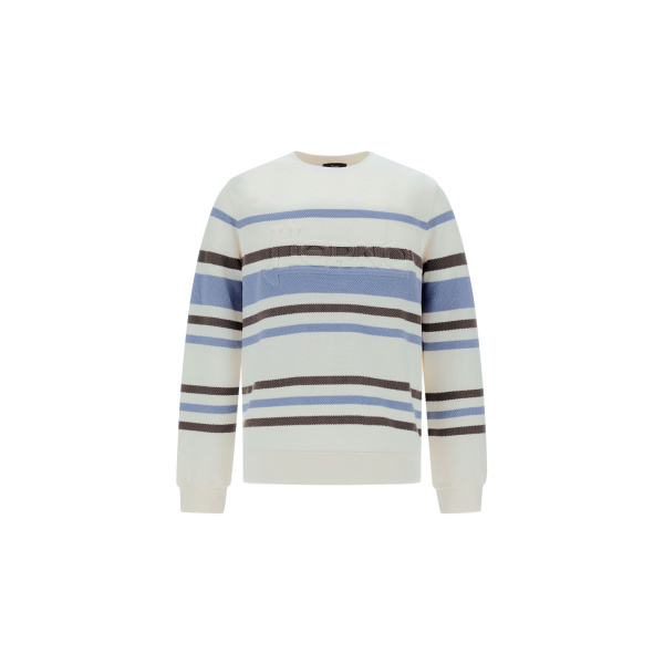 Herno White and Light Blue Sweatshirt in Stripe Cotton Sweater | Men's Sweatshirts | Luxury Shoes 